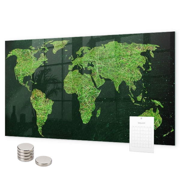 Magnetická tabuľa na stenu trávnatá mapa sveta