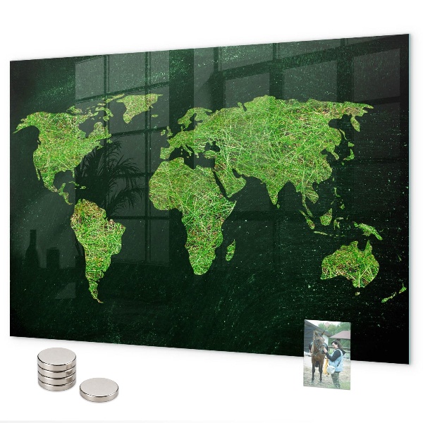 Magnetická tabuľa na stenu trávnatá mapa sveta
