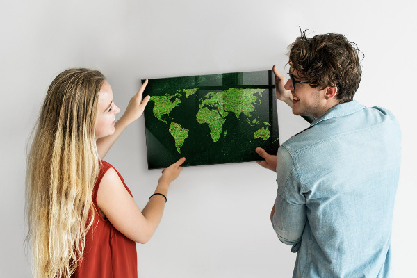 Magnetická tabuľa na stenu trávnatá mapa sveta