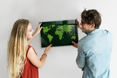 Magnetická tabuľa na stenu trávnatá mapa sveta