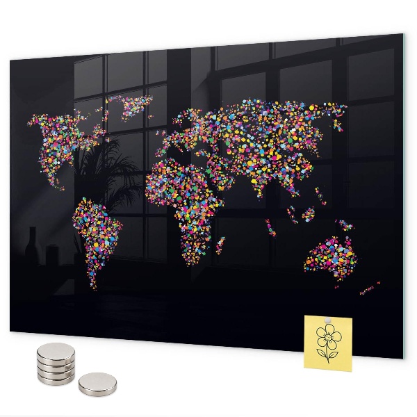 Magnetická tabuľa na stenu Mapa sveta vyrobená z bodiek