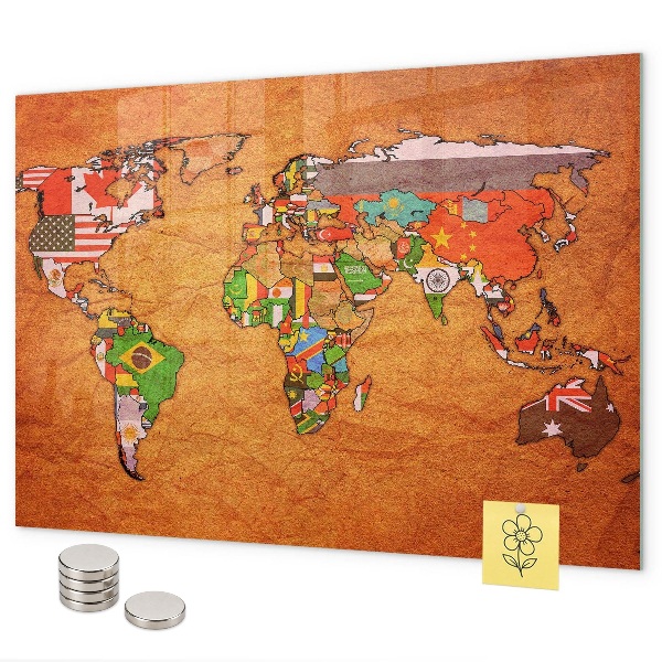 Magnetická tabuľa na stenu Mapa sveta s vlajkami