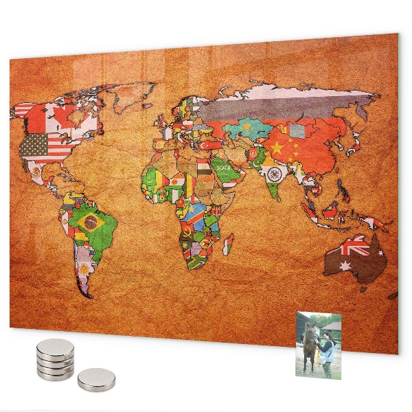 Magnetická tabuľa na stenu Mapa sveta s vlajkami