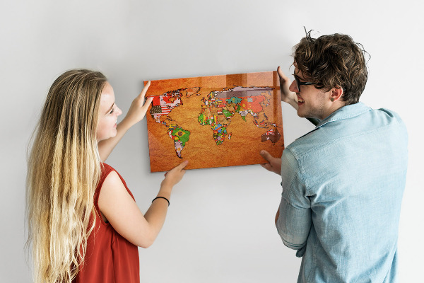 Magnetická tabuľa na stenu Mapa sveta s vlajkami