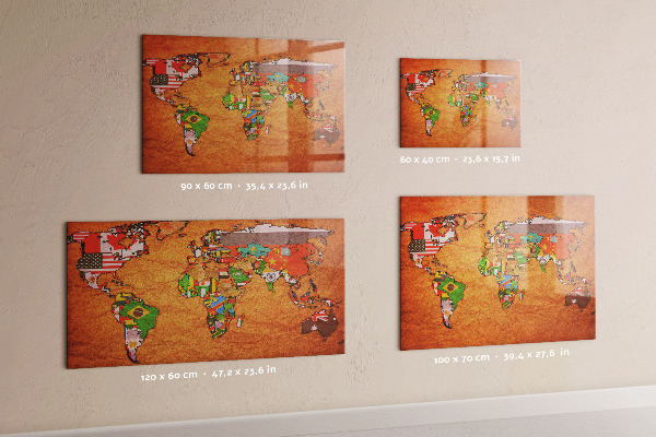 Magnetická tabuľa na stenu Mapa sveta s vlajkami