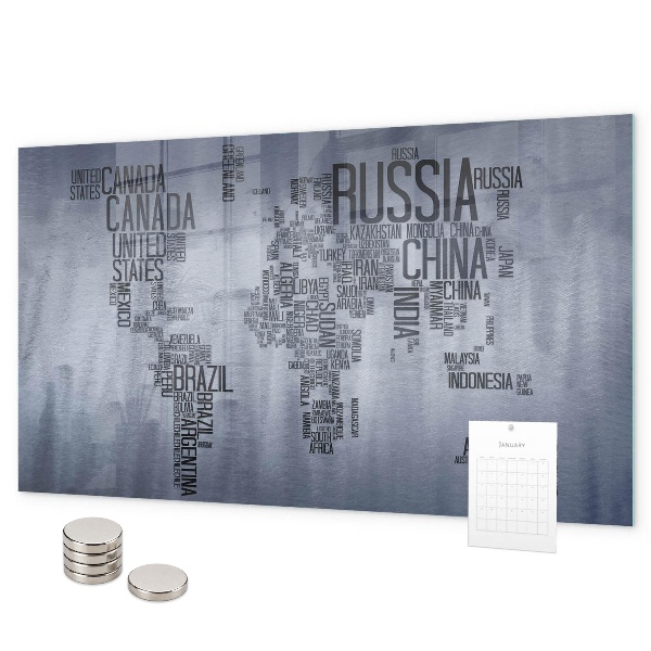 Magnetická tabuľa mapa sveta s titulkami