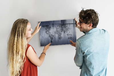 Magnetická tabuľa mapa sveta s titulkami