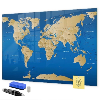 Magnetická popisovateľná tabuľa Mapa sveta s miestami na označenie