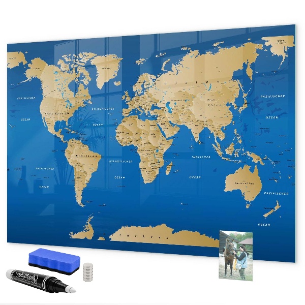 Magnetická popisovateľná tabuľa Mapa sveta s miestami na označenie