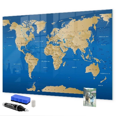 Magnetická popisovateľná tabuľa Mapa sveta s miestami na označenie
