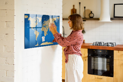 Magnetická popisovateľná tabuľa Mapa sveta s miestami na označenie