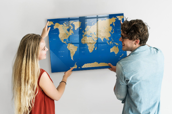 Magnetická popisovateľná tabuľa Mapa sveta s miestami na označenie