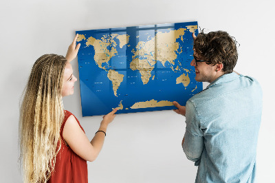 Magnetická popisovateľná tabuľa Mapa sveta s miestami na označenie