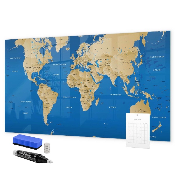 Magnetická popisovateľná tabuľa Mapa sveta s miestami na označenie