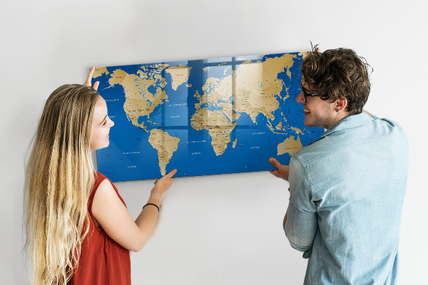 Magnetická popisovateľná tabuľa Mapa sveta s miestami na označenie