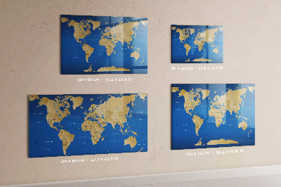 Magnetická popisovateľná tabuľa Mapa sveta s miestami na označenie