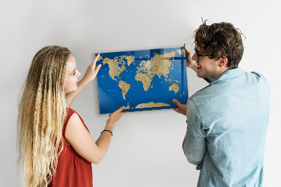Magnetická popisovateľná tabuľa Mapa sveta s miestami na označenie