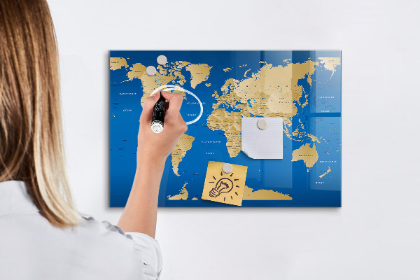 Magnetická popisovateľná tabuľa Mapa sveta s miestami na označenie
