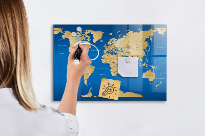 Magnetická popisovateľná tabuľa Mapa sveta s miestami na označenie