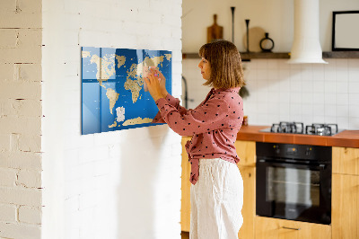 Magnetická popisovateľná tabuľa Mapa sveta s miestami na označenie