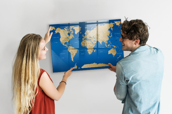 Magnetická popisovateľná tabuľa Mapa sveta s miestami na označenie