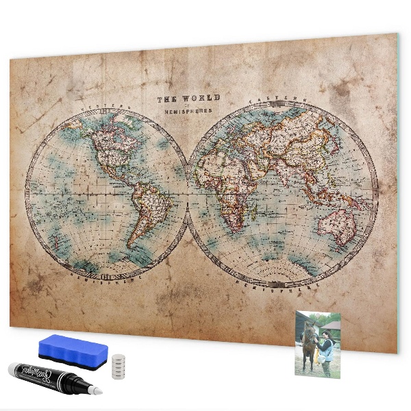 Kresliaca magnetická tabuľa Mapa sveta s priestorom na fotografie