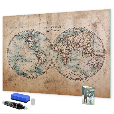 Kresliaca magnetická tabuľa Mapa sveta s priestorom na fotografie