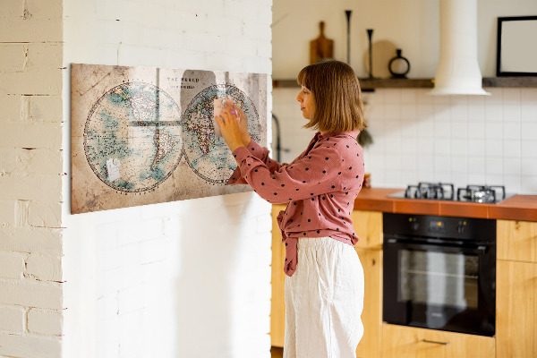 Kresliaca magnetická tabuľa Mapa sveta s priestorom na fotografie