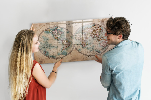 Kresliaca magnetická tabuľa Mapa sveta s priestorom na fotografie