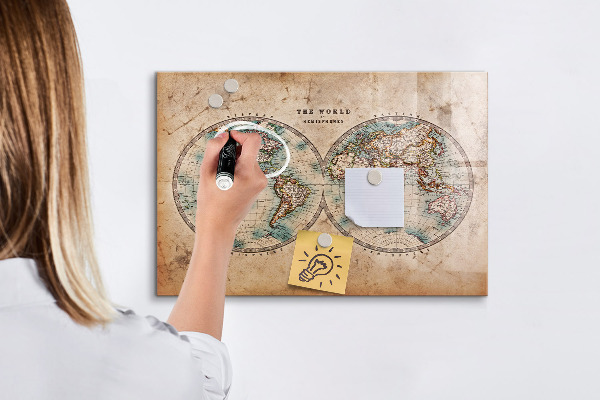 Kresliaca magnetická tabuľa Mapa sveta s priestorom na fotografie
