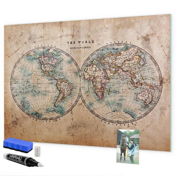 Kresliaca magnetická tabuľa Mapa sveta s priestorom na fotografie