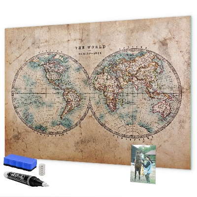 Kresliaca magnetická tabuľa Mapa sveta s priestorom na fotografie
