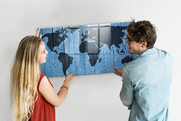 Magnetická popisovateľná tabuľa Mapa sveta s miestami fotenia