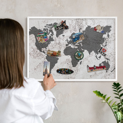Tabuľa na magnetky z ciest biela rama Mapa sveta