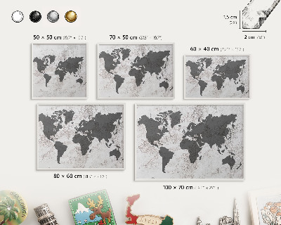 Tabuľa na magnetky z ciest biela rama Mapa sveta