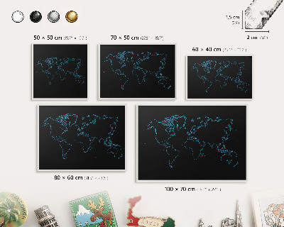 Tabuľa na magnetky z ciest biela rama Mapa sveta