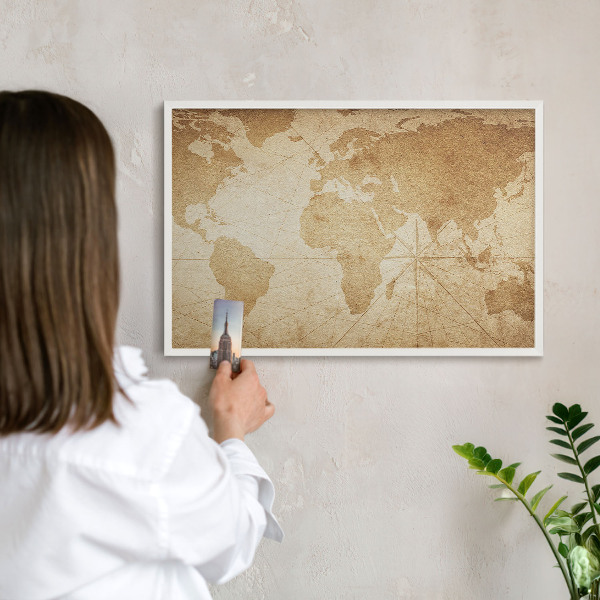 Tabuľa na magnetky z ciest biela rama Stará mapa