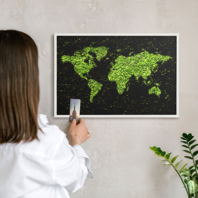 Kovová tabuľa na magnetky na stenu v bielej rame Zelená mapa