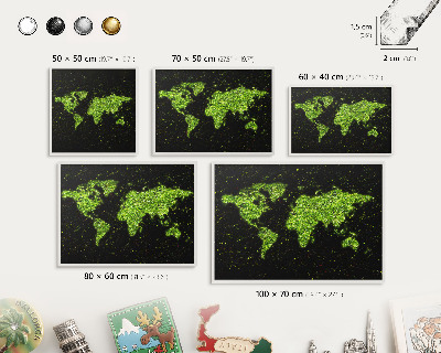 Kovová tabuľa na magnetky na stenu v bielej rame Zelená mapa
