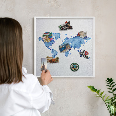 Tabuľa na magnetky z ciest biela rama Akvarelová mapa