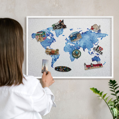 Tabuľa na magnetky z ciest biela rama Akvarelová mapa