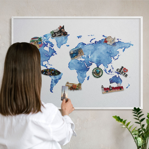 Tabuľa na magnetky z ciest biela rama Akvarelová mapa
