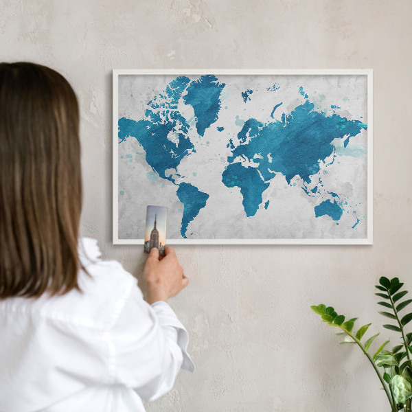 Tabuľa na magnetky z ciest biela rama Akvarelová mapa