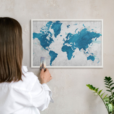 Tabuľa na magnetky z ciest biela rama Akvarelová mapa