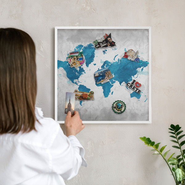 Tabuľa na magnetky z ciest biela rama Akvarelová mapa