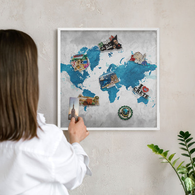 Tabuľa na magnetky z ciest biela rama Akvarelová mapa