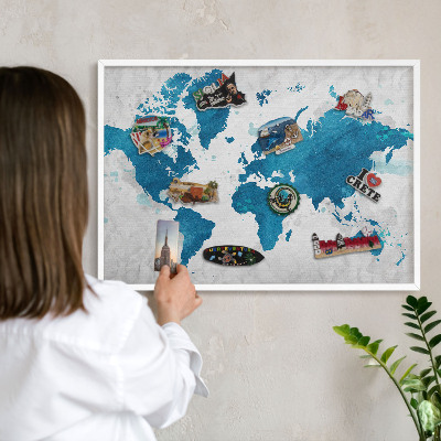 Tabuľa na magnetky z ciest biela rama Akvarelová mapa