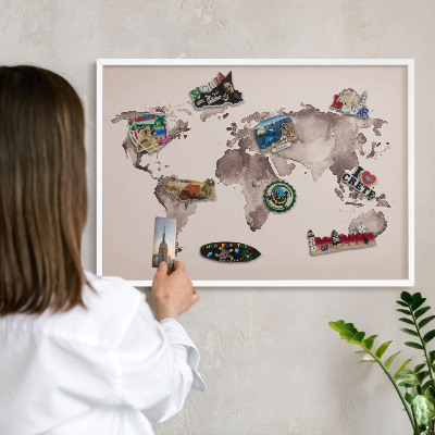 Tabuľa na magnetky z ciest biela rama Mapa sveta