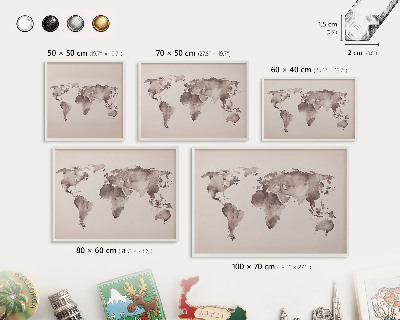 Tabuľa na magnetky z ciest biela rama Mapa sveta