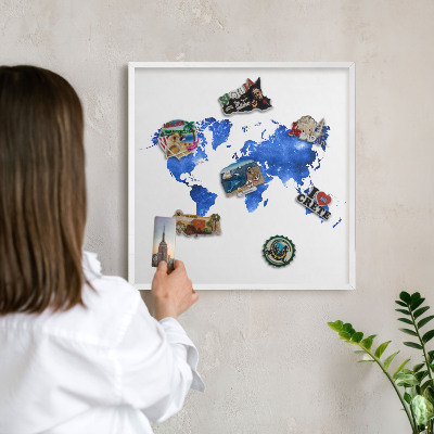 Kovová tabuľa na magnetky na stenu v bielej rame Mapa sveta
